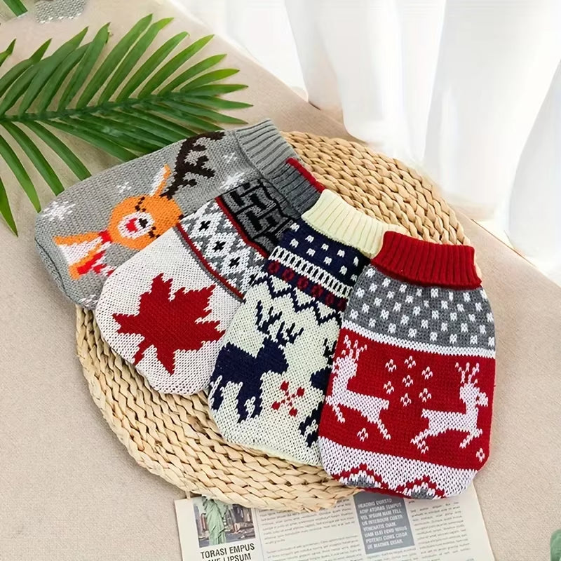 Christmas Pet Sweaters, Dog and Cat Clothing, Graphic Pet Autumn and Winter Clothes, Holiday Costumes